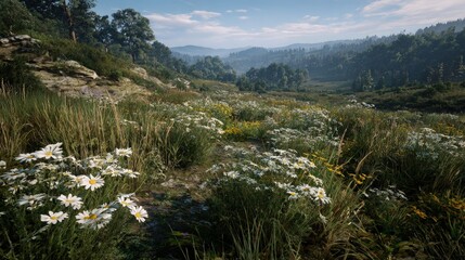 Flower Filled Field Landscape On A Sunny Day