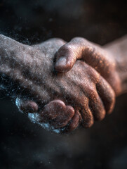 Fototapeta premium A close-up view of two sweaty hands clasped together in a firm handshake