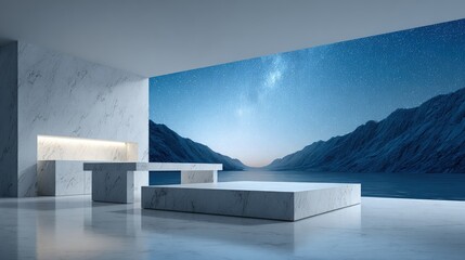 Modern Minimalist Interior Design With Night View