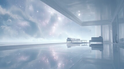 White Futuristic Interior Design With Starry Sky