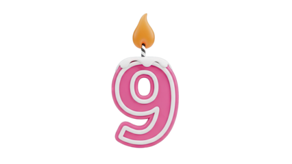 Pink Number 9 Birthday Candle with Flame