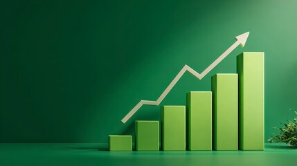 A conceptual image shows a green bar graph with a white upward trending arrow on a deep green backdrop