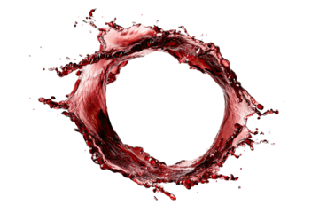 Ring of red liquid splashes, suspended against black
