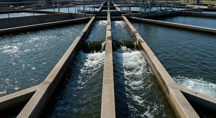 Wastewater Treatment Plant Channels Filtering Dirty Water for Environmental Sustainability & Clean Recycling