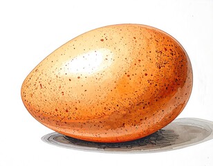 Illustration of a speckled egg, rendered with meticulous shading and a detailed surface, set against a white background