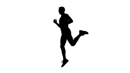 Obraz premium Silhouette of a man running, isolated on white background, dynamic movement