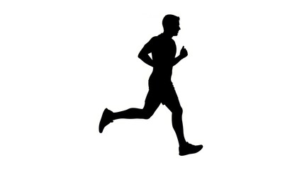 Silhouette of a man running, isolated on white background, dynamic motion