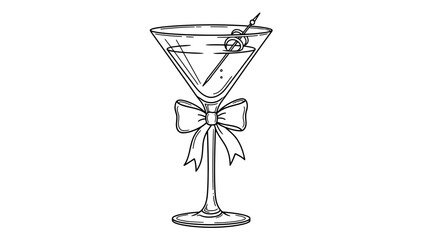 Obraz premium Elegant Martini Glass Line Art with Ribbon
