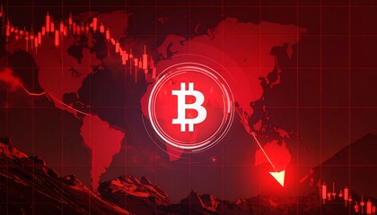 Financial decline represented by red graphics and world map