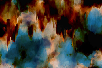 Watercolor pixel sorting abstract background. Grunge glitch gradient effect.