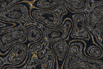 Gold veins in black stone - abstract background. Digital render.