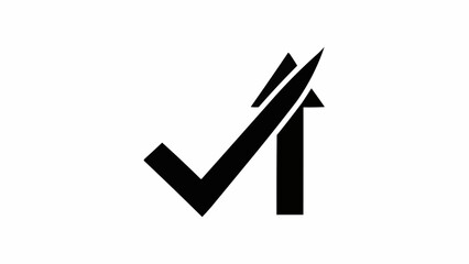 Black and white graphic of an arrow and checkmark combination.