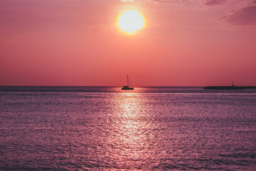 Calm Evening Seascape with Colorful Sunset Sky