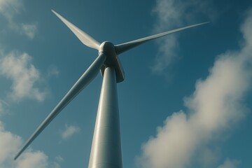 Wind turbine renewable energy technology in engineering sector works efficiently to power inspection and project development with sustainable energy solutions under clear sky