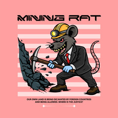 Corrupt Mining Rat Illustration Exploiting Natural Resources
