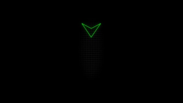 Green arrow down business graph icon animation. business chart concept. A neon down business graph icon displays a glowing, downward-sloping line or bar chart, symbolizing decline, loss, or negative .