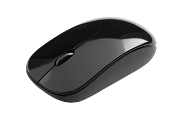 Sleek, black computer mouse against a dark, neutral background