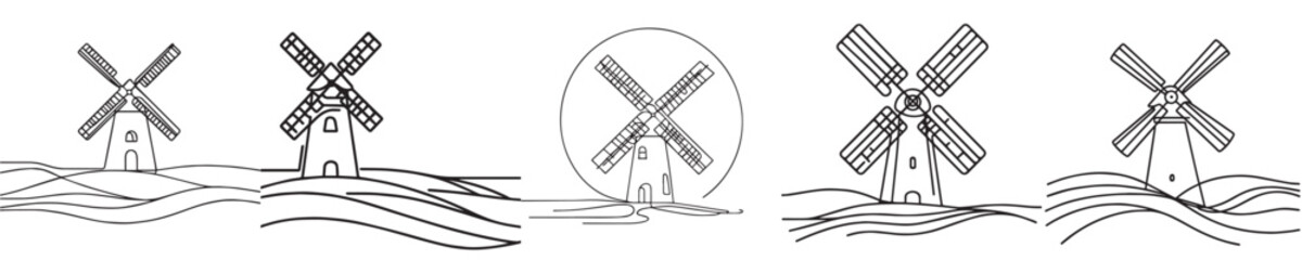 windmill vector style continuous line
