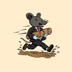 Cartoon rat symbolizing greed and deforestation vector design