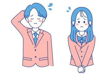 Fototapeta premium 学生 男女 反省 ポーズ
