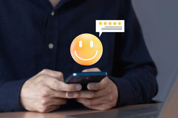 Smiling face icon to show satisfaction with service. Rate the impression of customer service concept and satisfaction.	