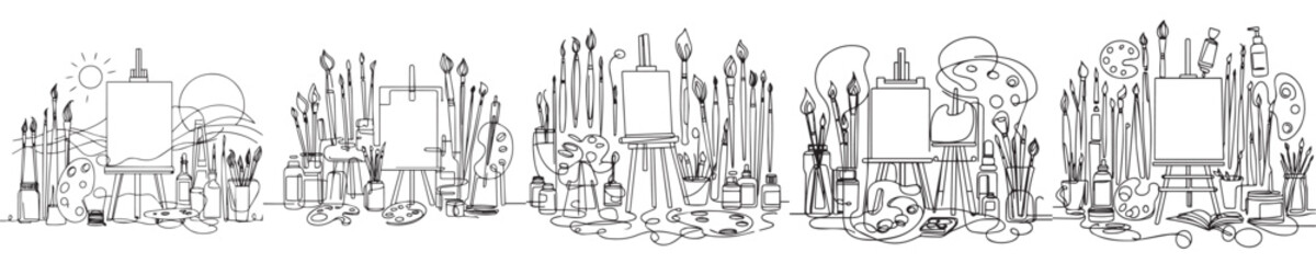 painting equipment vector continuous line style