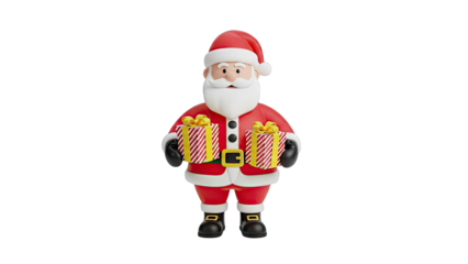 Cartoon Santa Claus holding Christmas presents