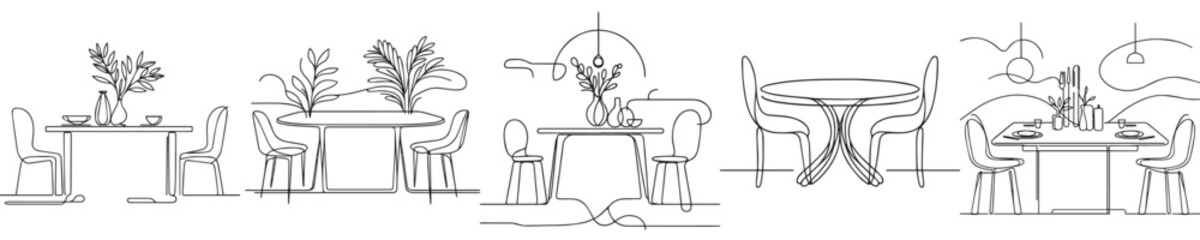 continuous line style dining table vector