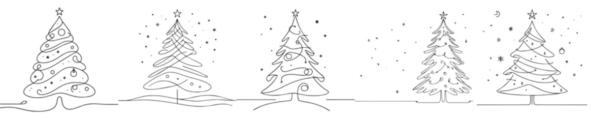 Christmas tree vector continuous line style