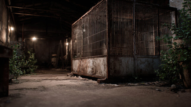 Abandoned Haunted Zoo Environment with Old Cages and Deserted Surroundings Capturing Eerie Atmosphere and Forgotten Wildlife Habitat