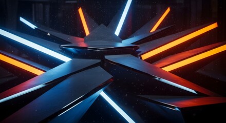 Futuristic metallic structure with neon lights