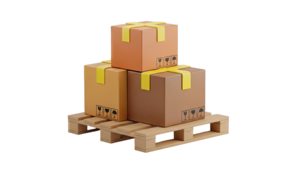Stack of Cardboard Boxes on Wooden Pallet with Fragile Symbols