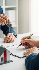 Buying a Home Concept, Signing a Real Estate Purchase Agreement, Signing Contract, mortgage rental housing