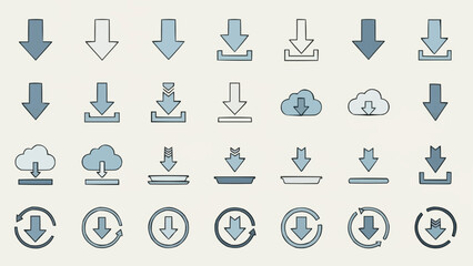 Collection of Download Icons in Various Styles and Designs.