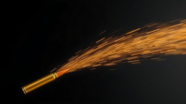 parabolic. Golden bullet casings ejected in a parabolic arc against a dark background. product launch decks, UI/UX mockups, designed for product launches and innovation pitches.