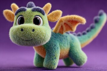 Cute Fluffy Green and Orange Baby Dragon Toy stuffed animal plush toy