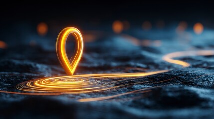 Illuminated marker glows brightly, tracing a path on a textured dark surface with soft bokeh effects in the distance