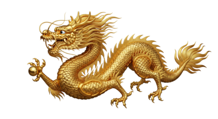 Golden chinese dragon isolated on white