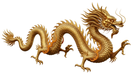 Golden chinese dragon isolated on white