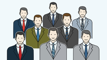 Group of businessmen in suits, representing corporate culture and teamwork.