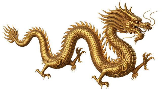 Golden chinese dragon isolated on white