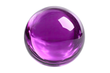 Glossy, purple glass sphere on black, reflecting light