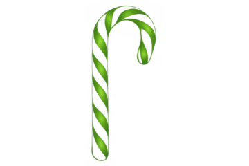 Green glossy ribbon forming a candy cane shape, swirling festive christmas decoration with transparency