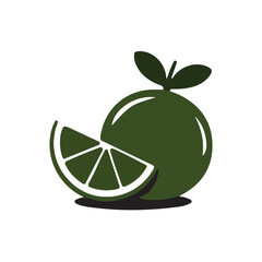 Obraz premium Stylized Dark Green Orange Fruit Graphic with Sliced Wedge, Fresh Citrus Food Icon for Healthy Organic Branding