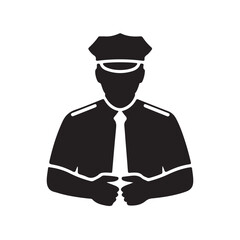 Minimalist Black Silhouette of a Male Police Officer in Uniform, Law Enforcement Professional and Public Security Icon