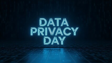 Data privacy day awareness with glowing blue text in dark background
