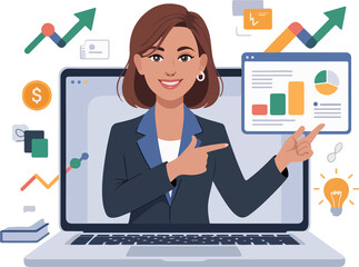 Woman Business Coach Leading Online Training Webinar