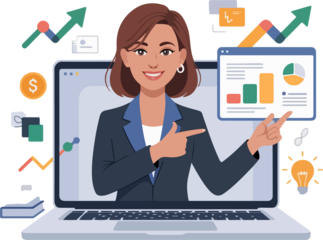 Woman Business Coach Leading Online Training Webinar