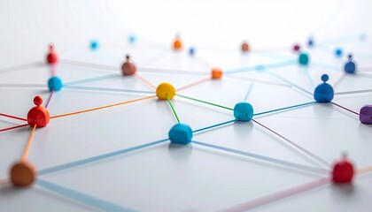Network of Connections: a visual representation of the interconnectedness, a web of colored lines links vibrant nodes, highlighting collaboration and exchange.