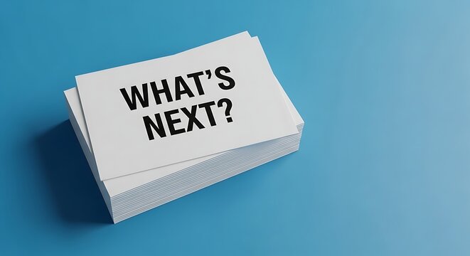 Whats next concept. Business card illustration. Future planning vector design. Career opportunity concept. Motivation branding graphic. Modern whats next business card concept featuring typography 